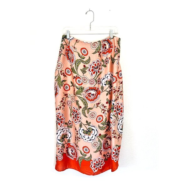 Pink & Orange Floral Faux Wrap Skirt, Size 10 - Picture 3 of 7